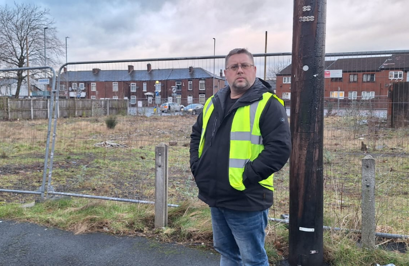 Cllr. Peter Winkler at the site of the former Nowster pub in Middleton which will benefit from Govenment Funding for Brownfield Development.